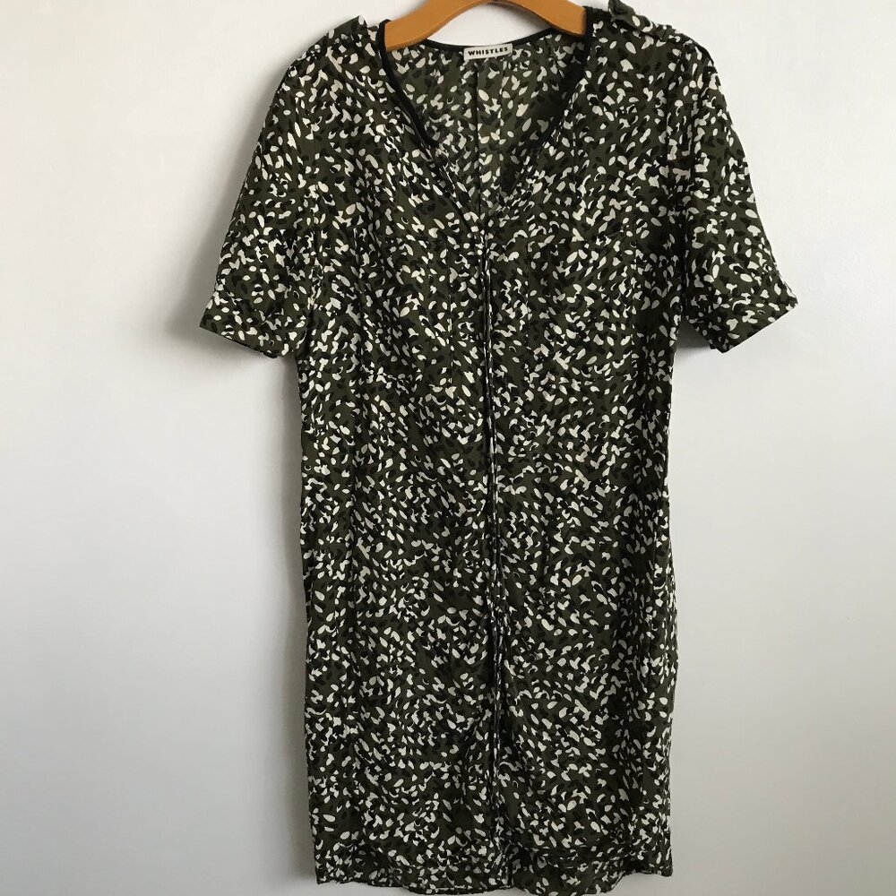 WHISTLES GREEN DAY DRESS FLORAL 100% SILK V NECK CASUAL 4